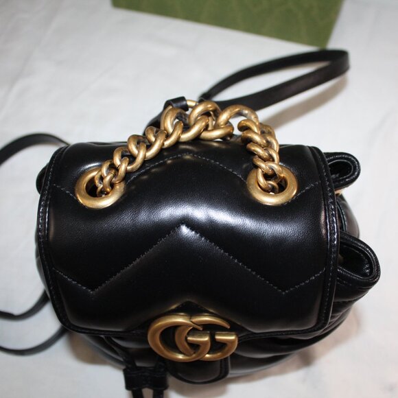 NWOT Gucci Chevron Leather GG Marmont Backpack Shoulder Bag Top Chain Handle - Picture 5 of 12